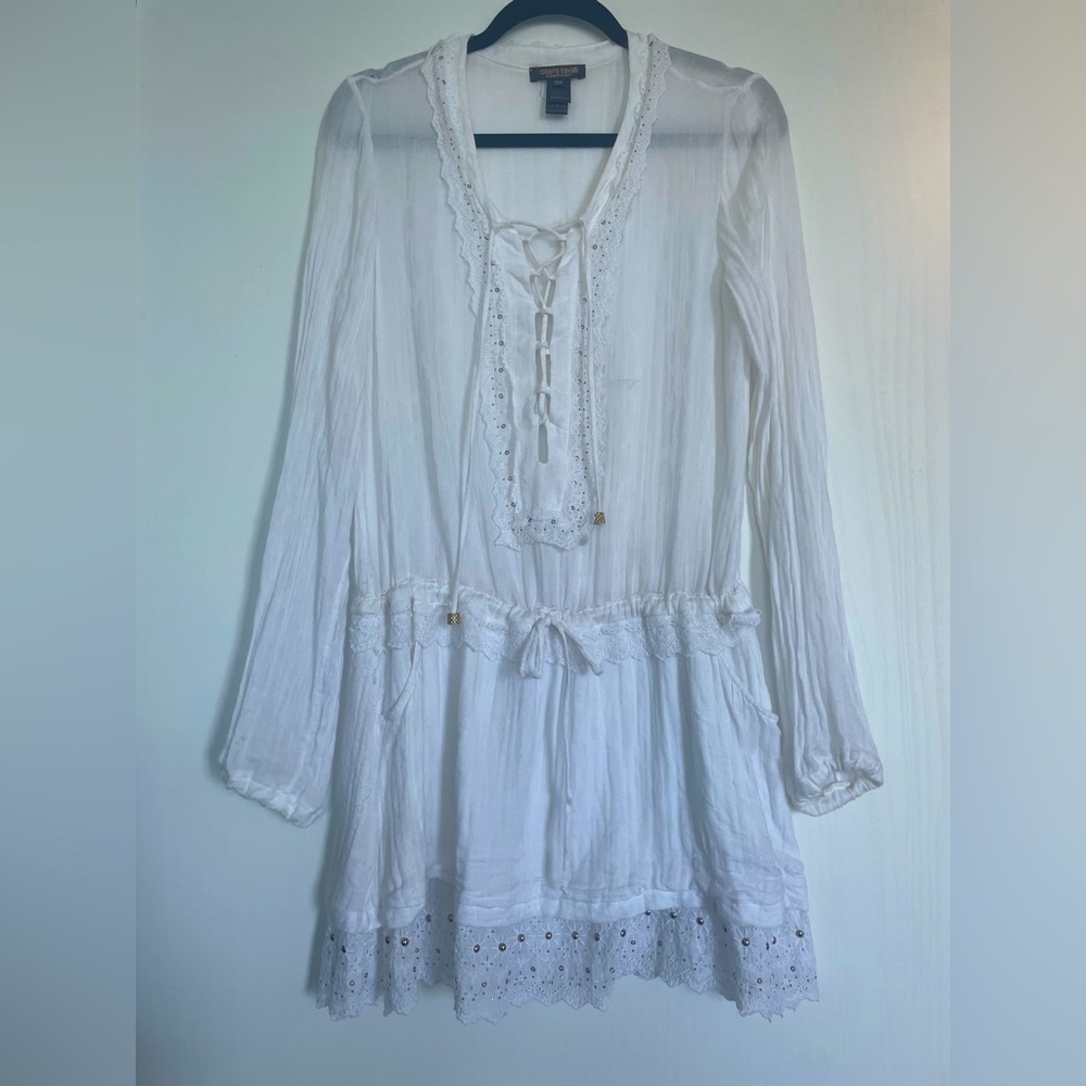 ROBERTO CAVALLI Beachwear - white shirt dress/cover up size M